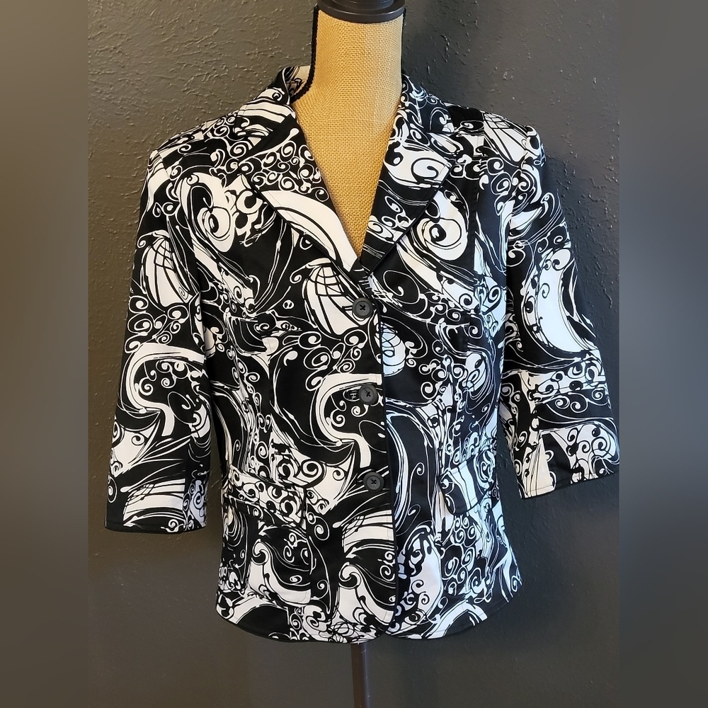 NYgard Collection Black/White Cotton Cropped Jacket Size 14